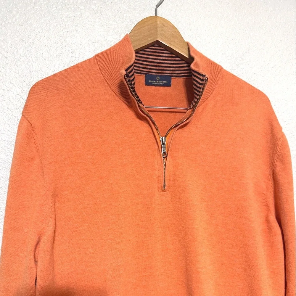 Brooks Brothers Mens XXL 2XL Orange‎ Supima Cotton Quarter Zip Pullover Sweater
